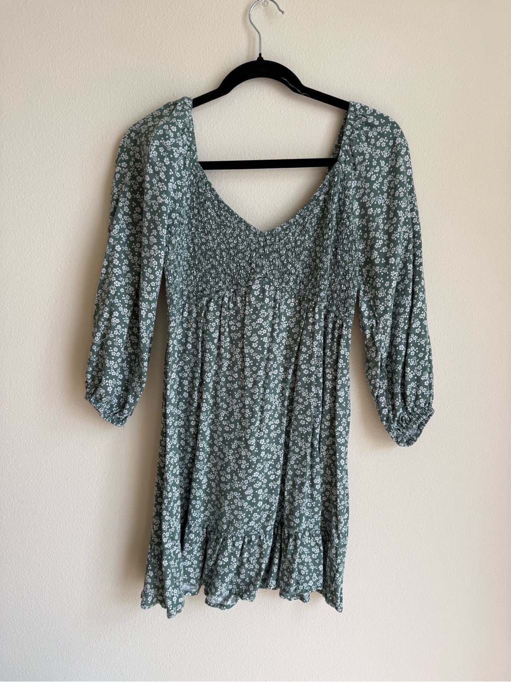 Hollister Sage Green Floral Smocked Mini Dress